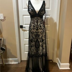 Night Way Collections Elegant Black Lace Gown Tall - Downton Abbey style